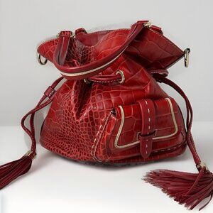 Lancel Paris Premier Flirt Red Leather Mini Bucket Bag Tassels